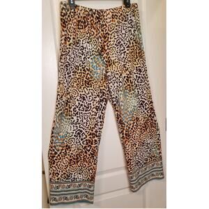 Beige by Eci Casual Travel Wide Leg Flowy Pant Animal Print Elastic Waist Size L